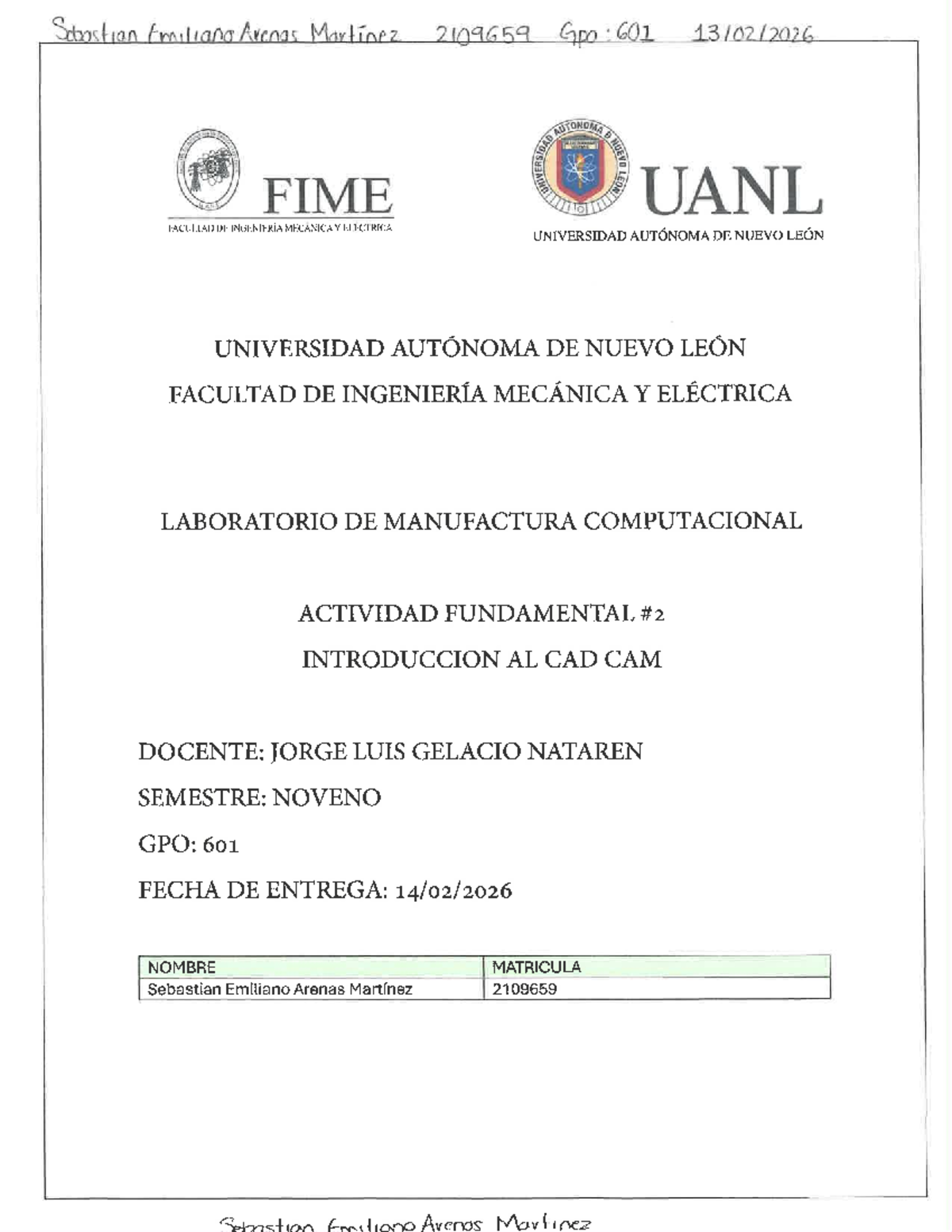 AF2 Práctica: Introducción al CAD CAM - 2109659 Gpo 601 - Studocu