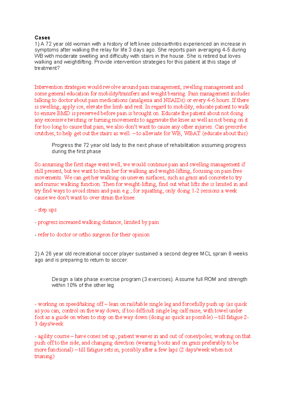 MSK Cases - Practice Q&A on Patient Rehabilitation Strategies - Studocu