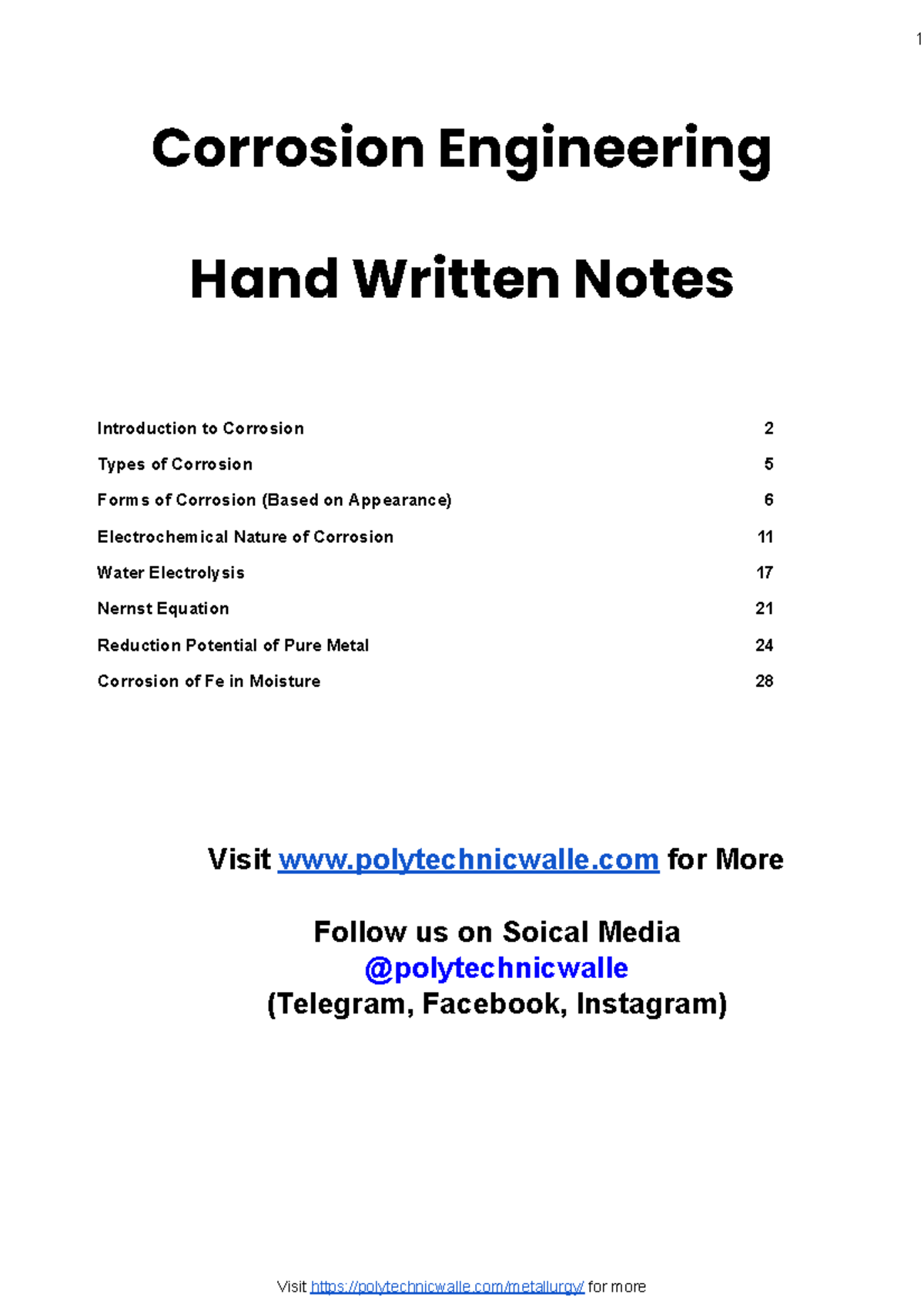 Corrosion Engineering Handwritten Notes - Introduction & Types - Studocu