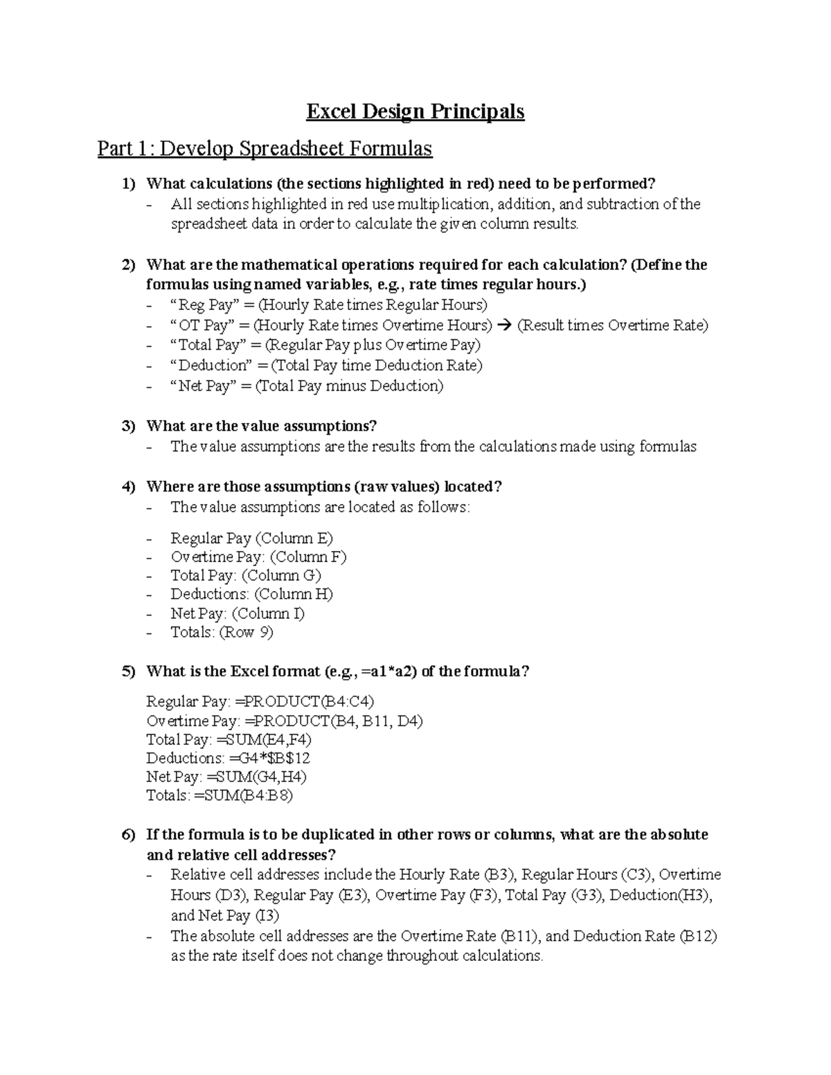 Excel Design Principals - What are the mathematical operations required ...