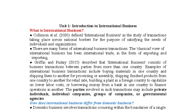 ESP231 - Chapter 1: Overview of International Business Concepts - Studocu