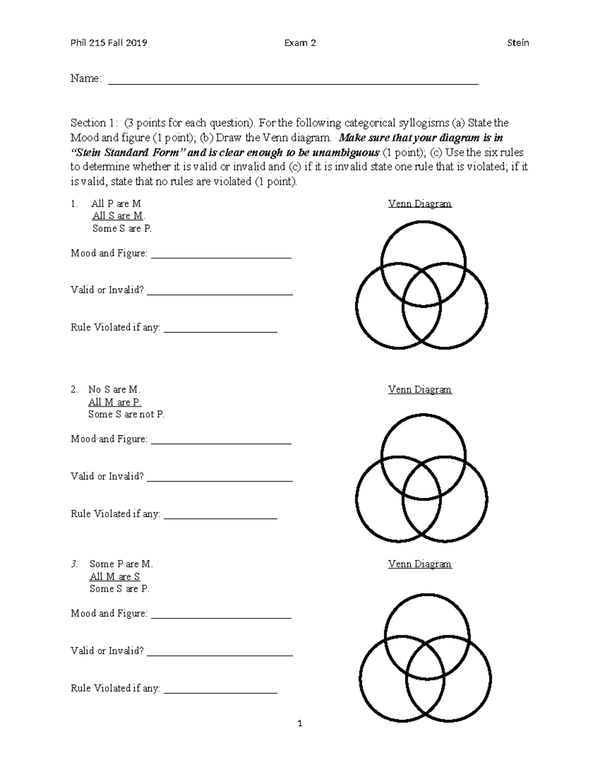 Categorical Exam - N/A - Name