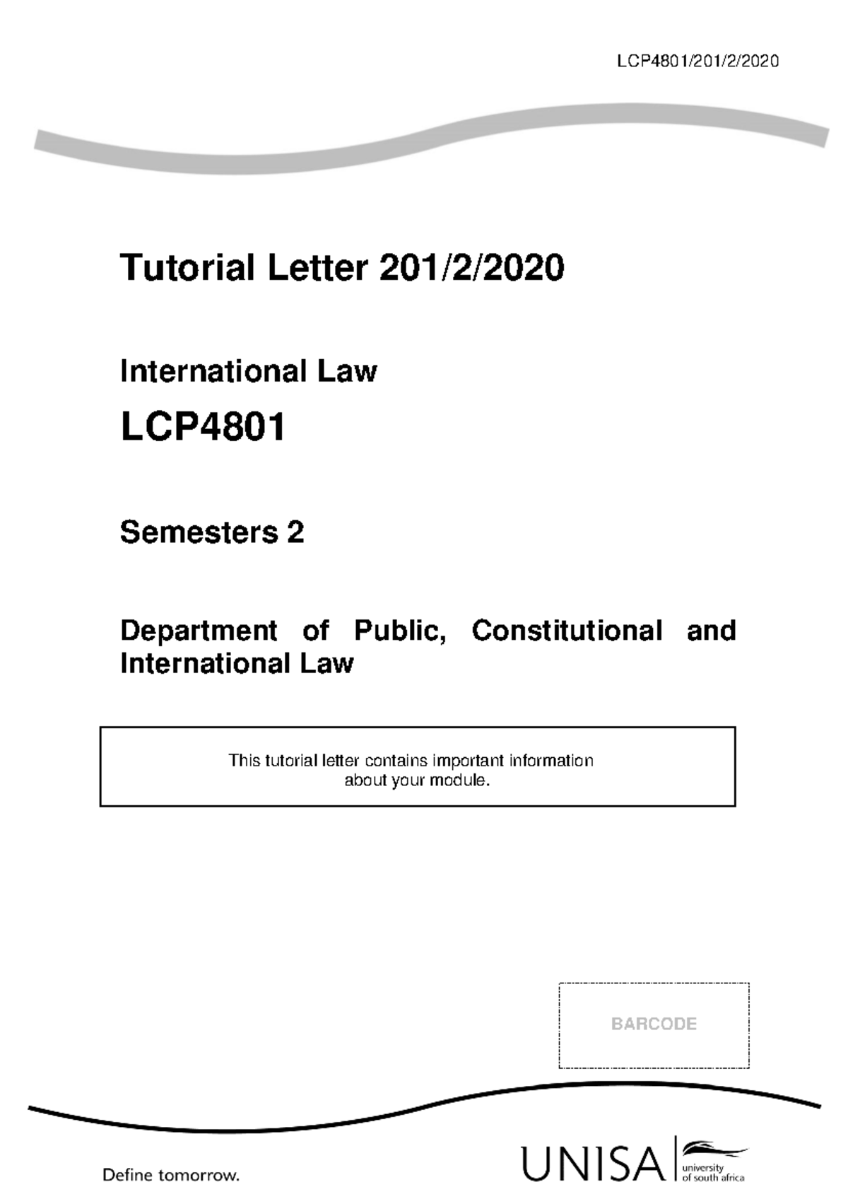 LCP4801 Tutorial Letter 201/2: Key Insights for International Law 2020 ...