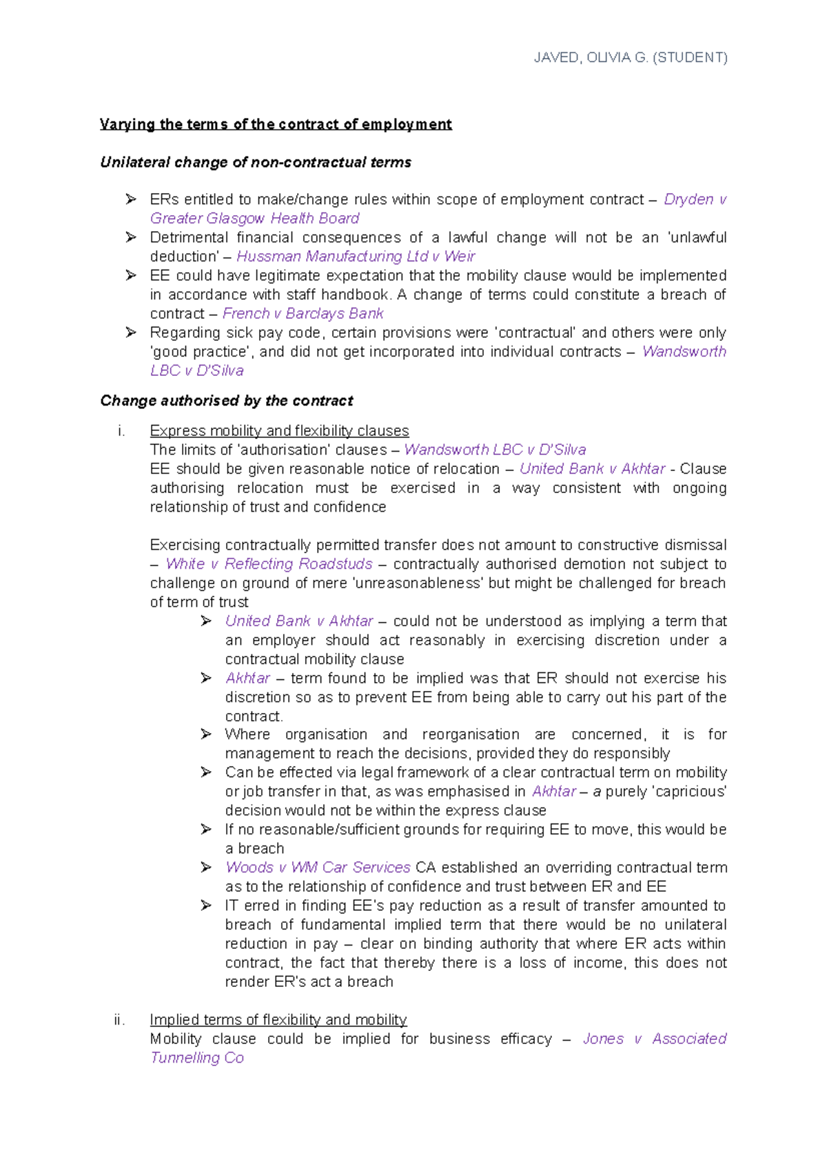 Employment Contract Variations: Legal Considerations and Case Law - Studocu