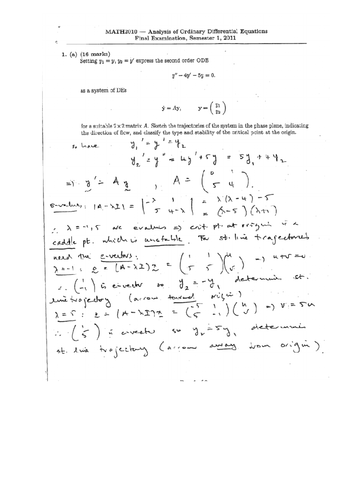 Final exam 15 June 2011, questions and answers - MATH2010 - Studocu