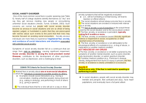 Social Anxiety Disorder notes - SOCIAL ANXIETY DISORDER One of the most ...