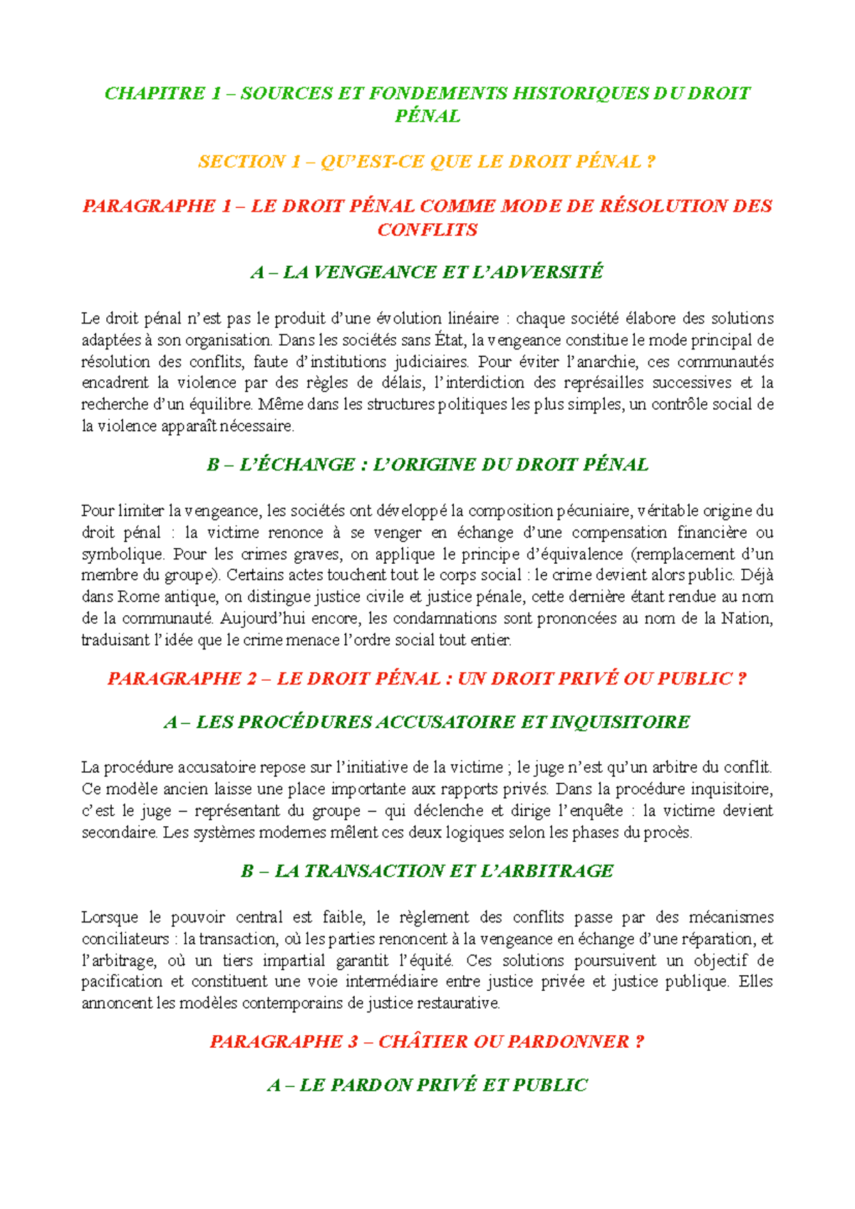 CHAPITRE 1 : SOURCES ET FONDEMENTS HISTORIQUES DU DROIT PÉNAL - FICHE D ...
