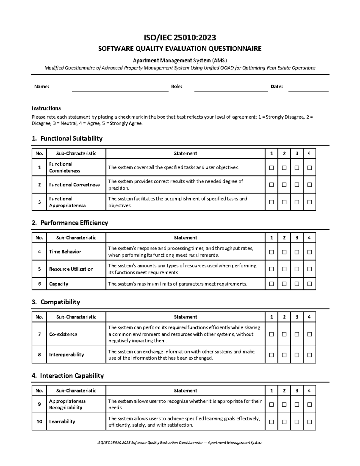 25010:2023 AMS Software Quality Evaluation Questionnaire - Studocu
