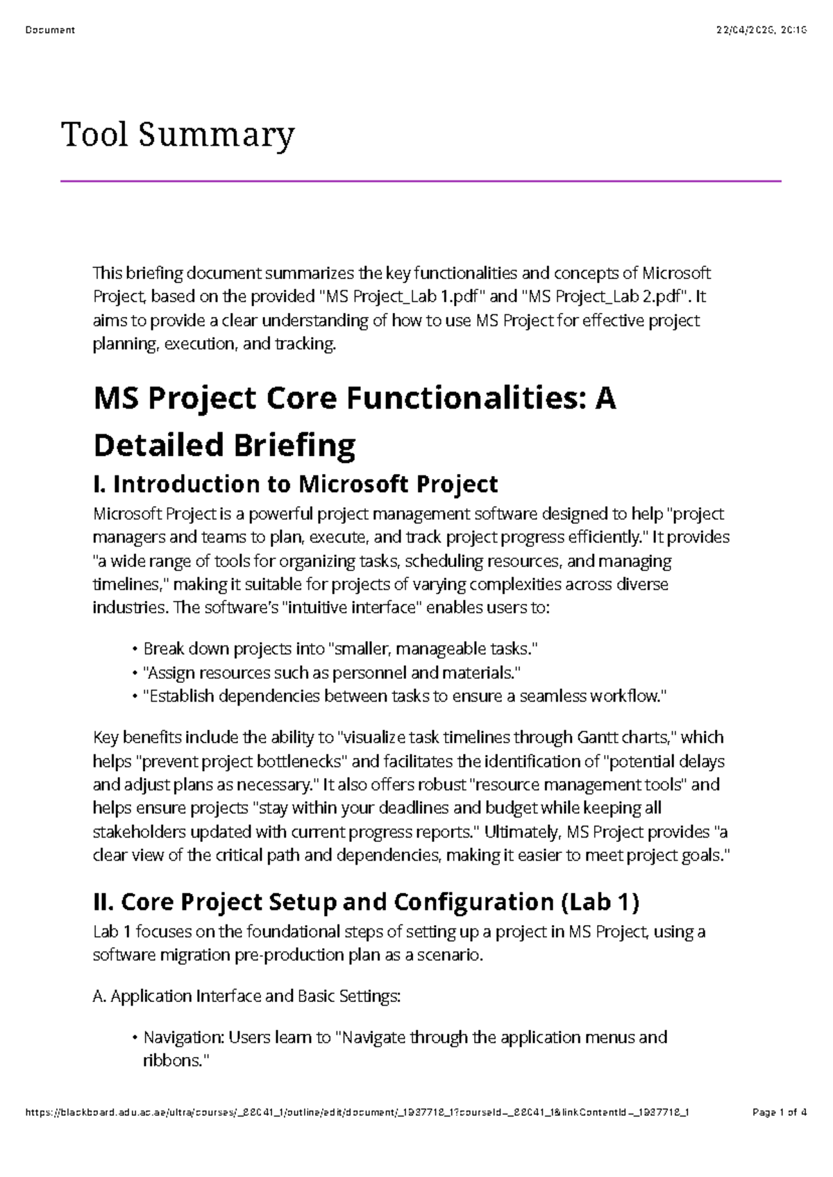 MS Project Lab 1 & 2 Summary - Studocu