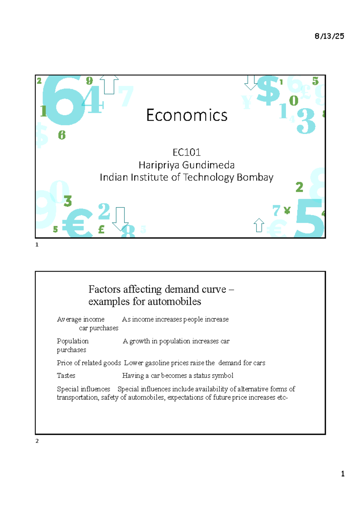 Economics EC101: Demand and Supply Factors Analysis - Studocu