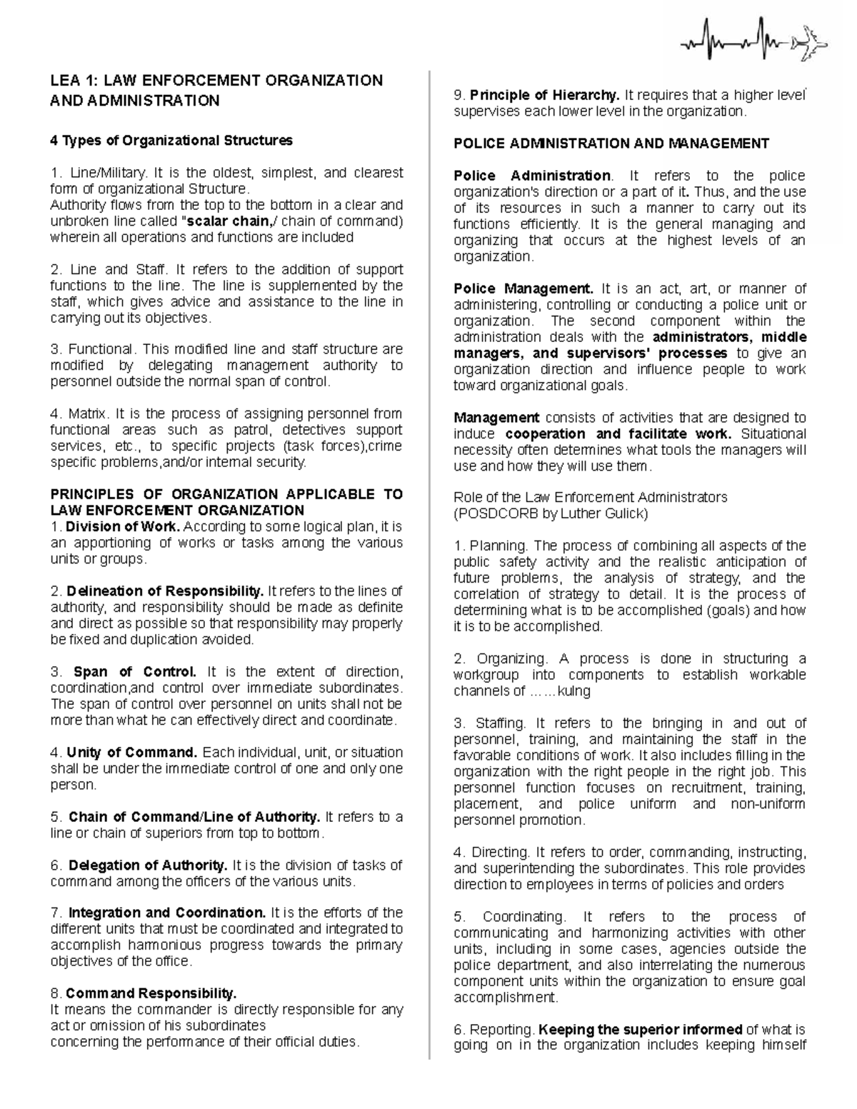 LEA 1: Law Enforcement Organization & Administration Review Notes - Studocu