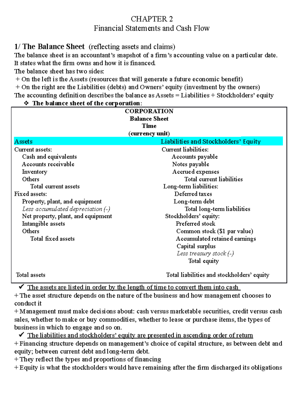 NOTE 2 - Financial Statements & Cash Flow Analysis - Studocu