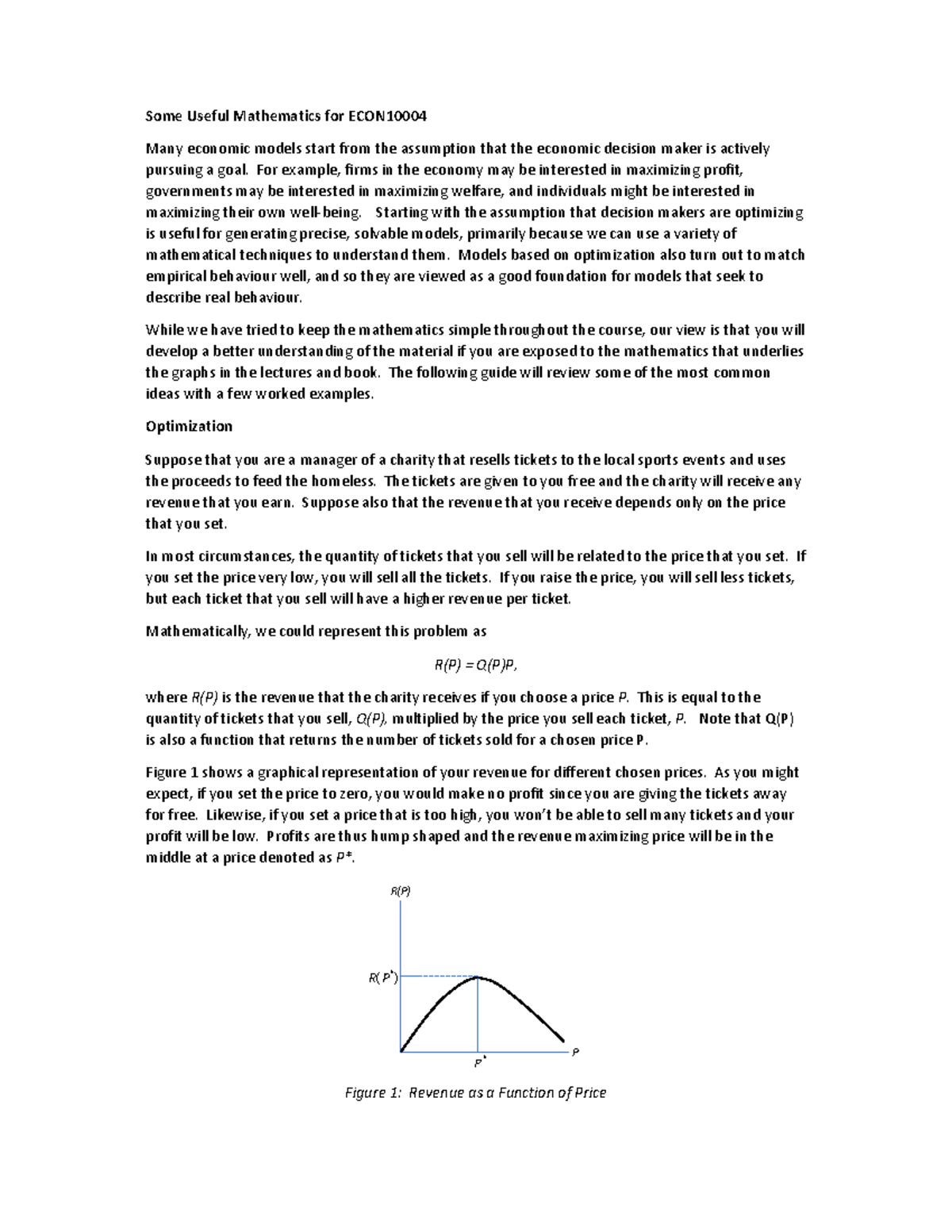 Mathematical Optimization Techniques for ECON10004-1 - Studocu