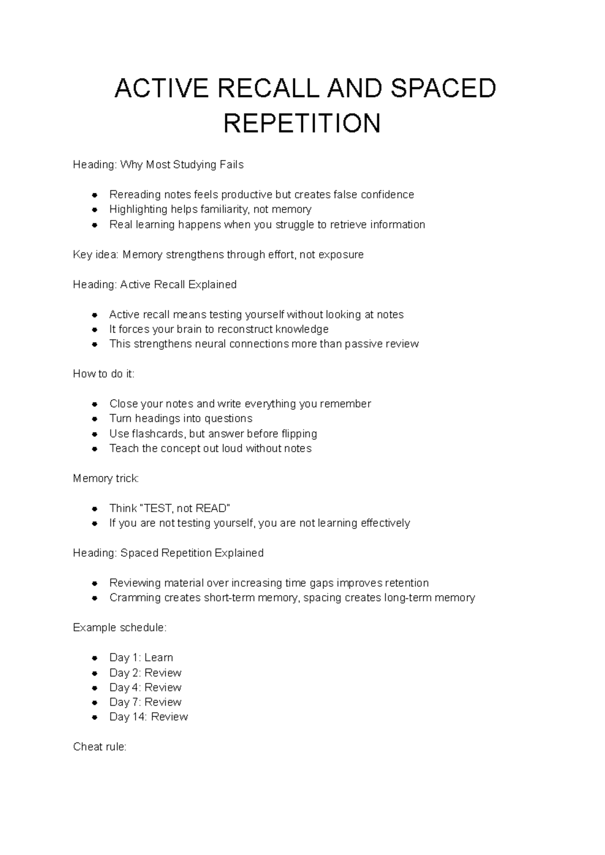 ACTIVE RECALL & SPACED REPETITION: Effective Study Techniques - Studocu