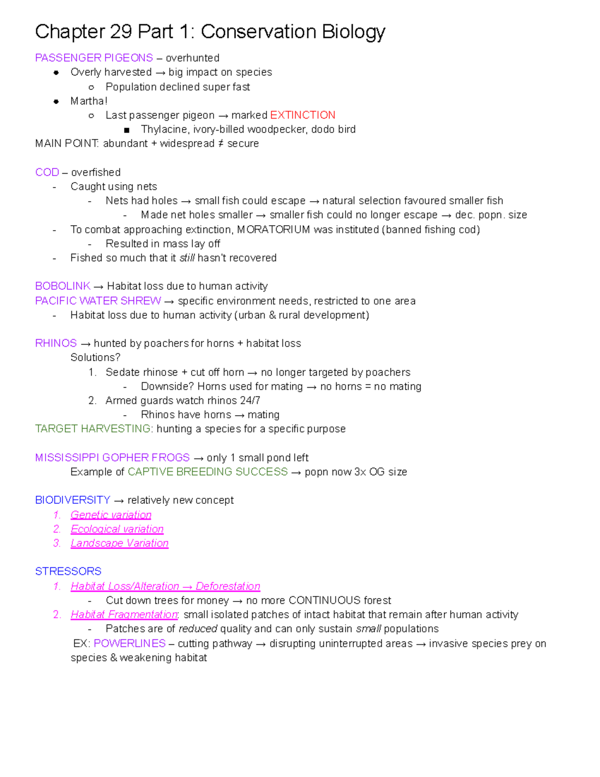 BIOL1111 Final Notes: Conservation Biology Insights on Extinction and ...