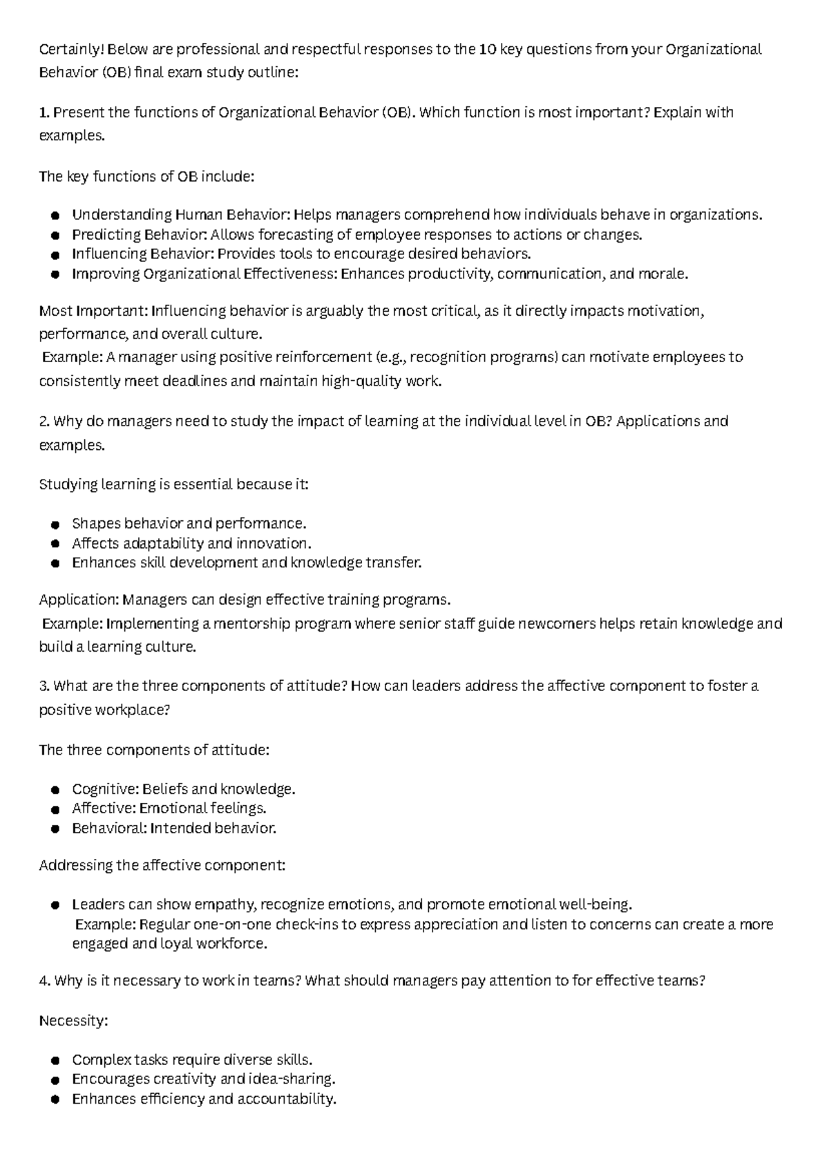 Organizational Behavior (OB) Final Exam Study Guide: Key Questions ...