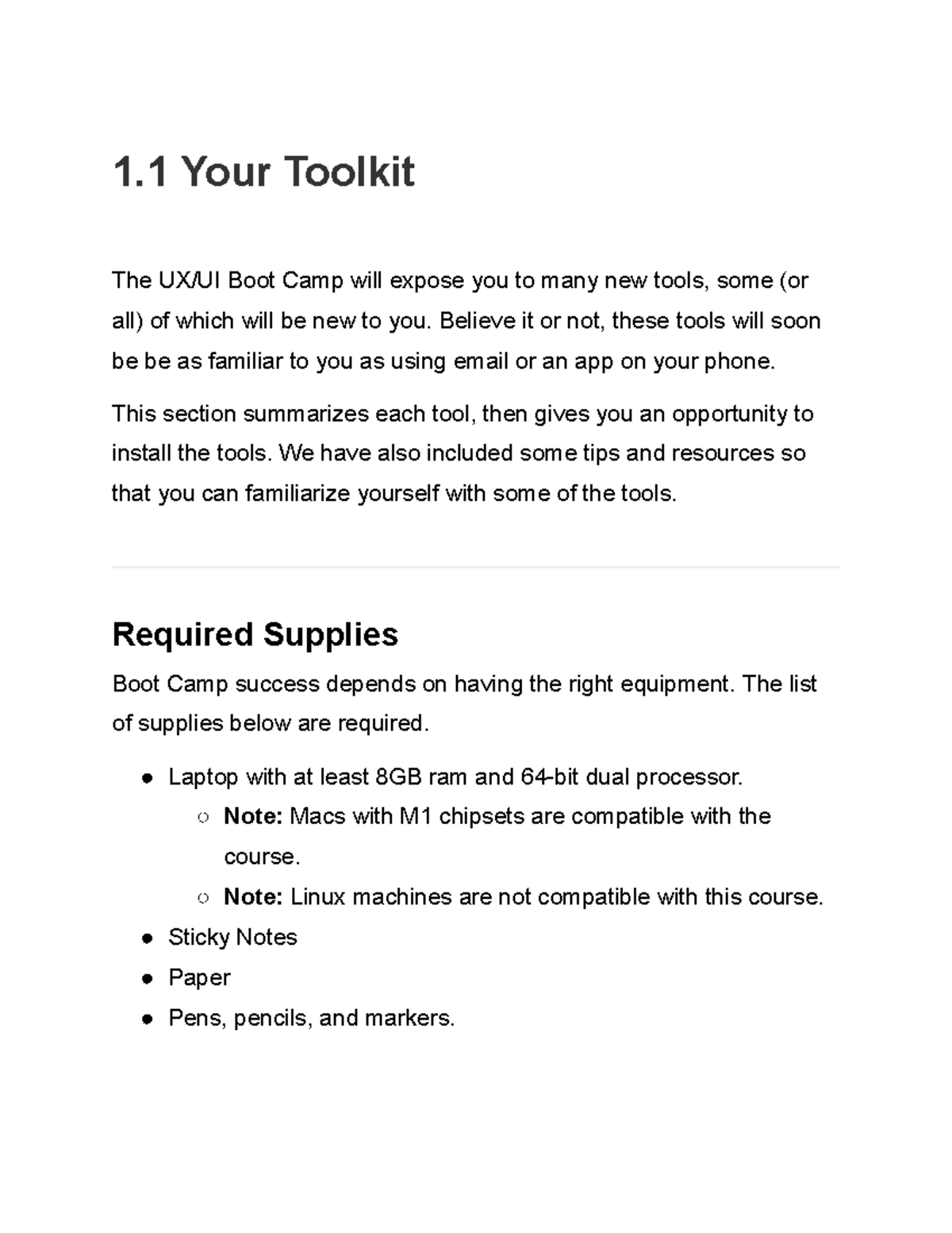 1.1 Your Toolkit - UX/UI Design Bootcamp - 1 Your Toolkit The UX/UI ...