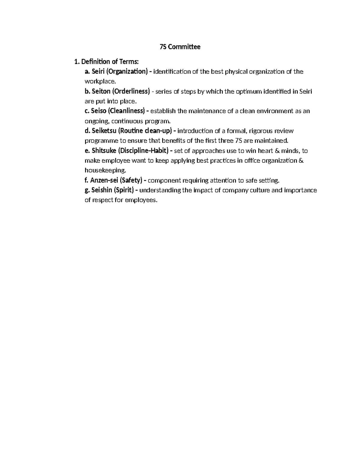 7S Committee: Definitions and Principles of 7S Methodology - Studocu