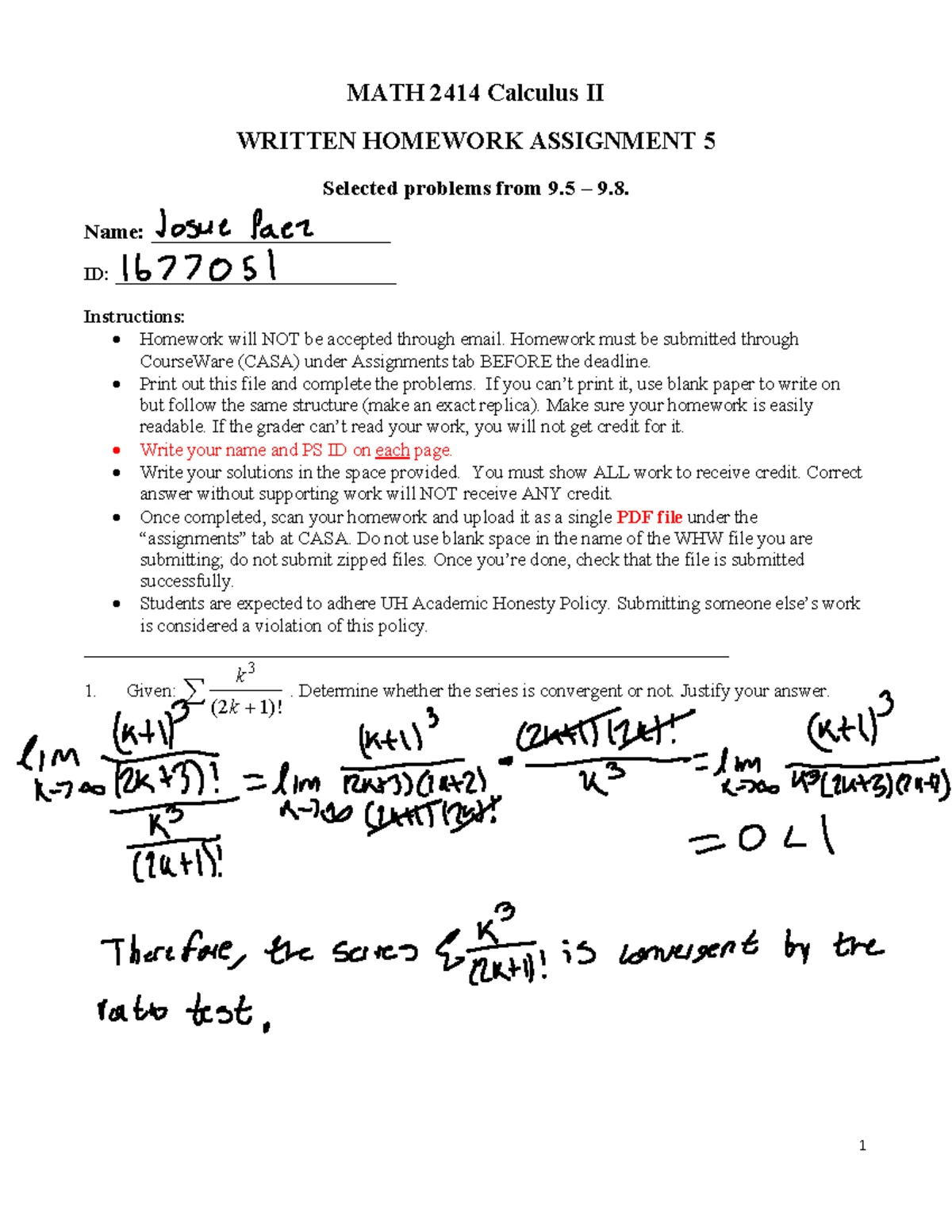 MATH 2414 - Calculus II Written Homework Assignment 3 Solutions - Studocu