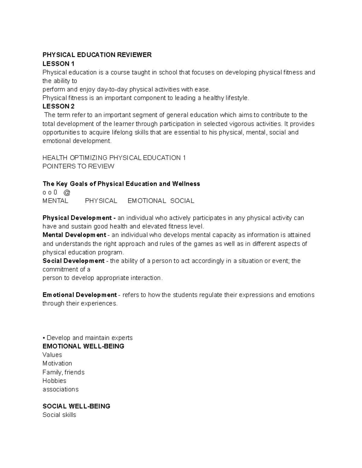 Grade 11 Physical Education Midterm & Final Exam Reviewer - Studocu