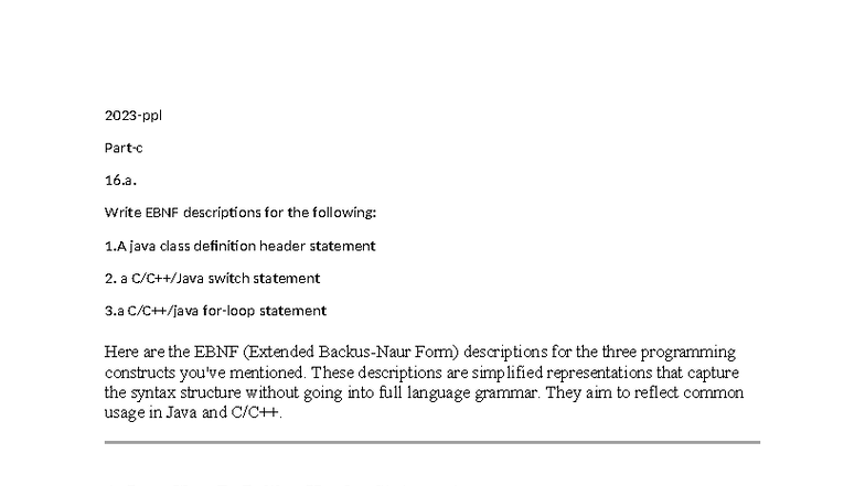 Java Syntax and Parsing Techniques: EBNF, Prolog, and Control ...