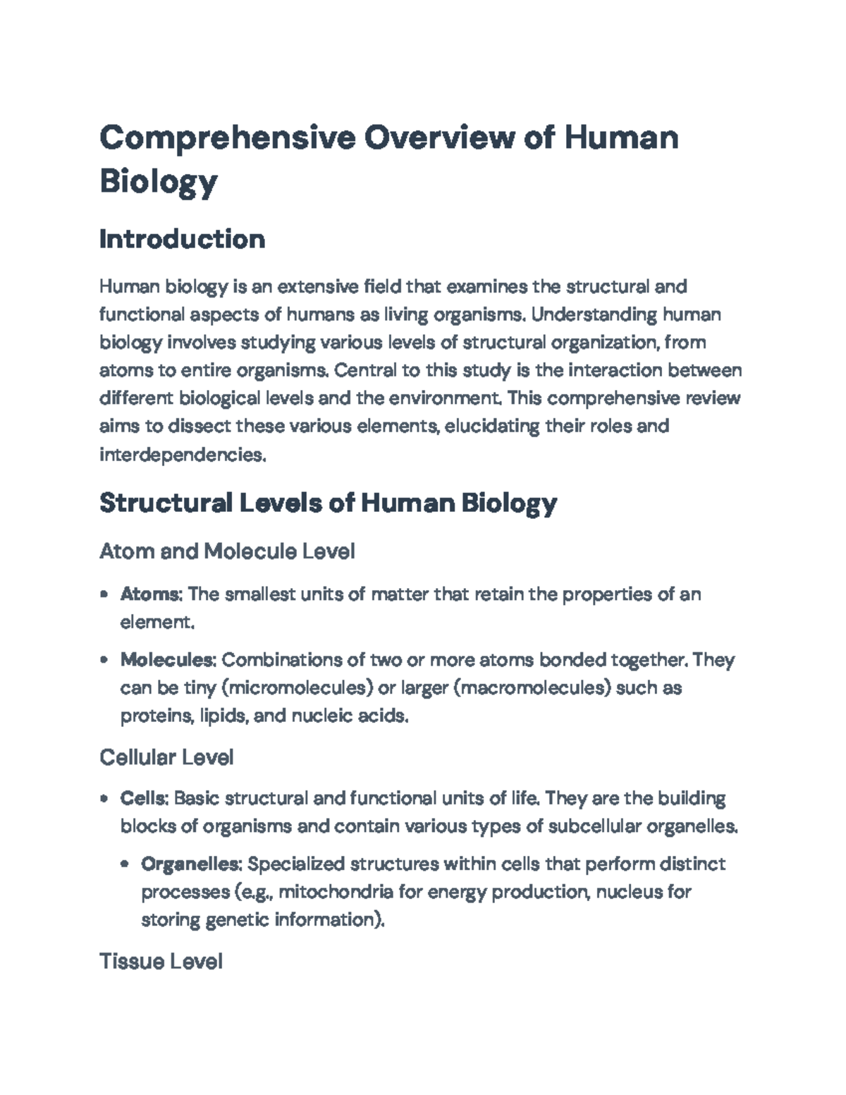 Comprehensive Overview of Human Biology: Structure and Functionality ...