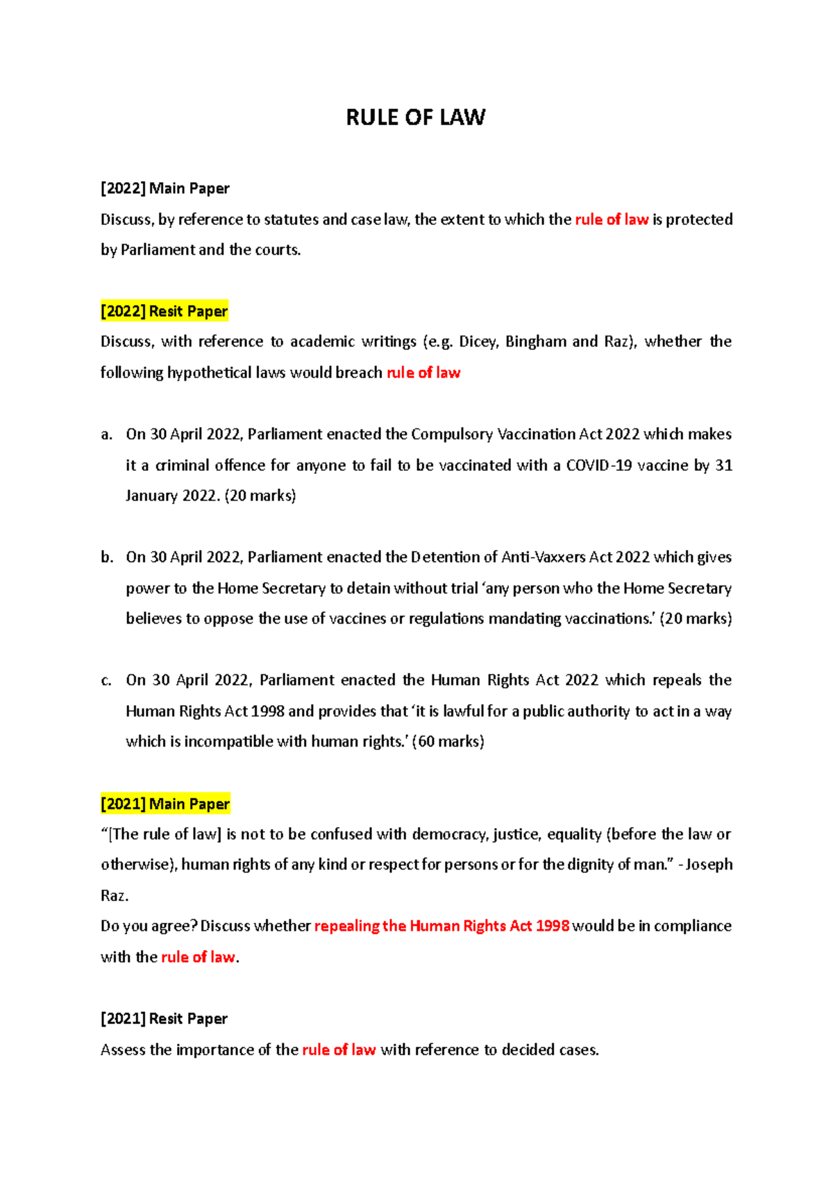 Public Law Past Year Questions: Rule of Law & Separation of Powers ...