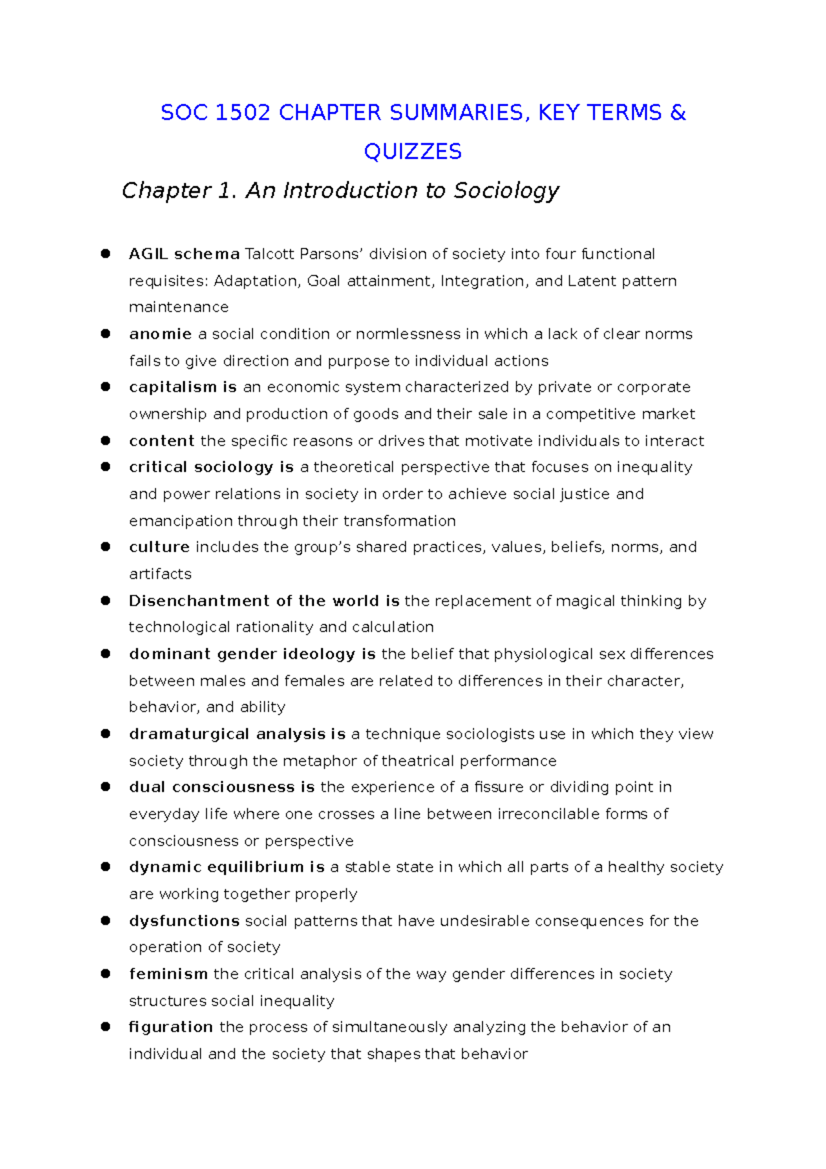 SOC 1502 Chapter Summaries & Key Terms with Quizzes and Research ...