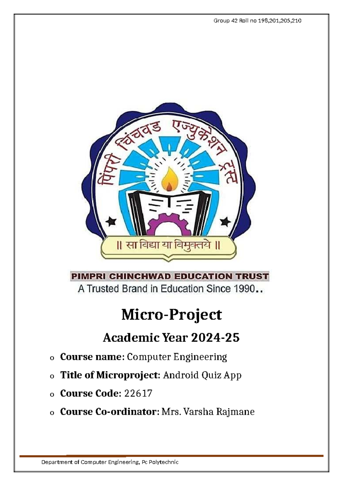 Micro Project Report: Android Quiz App for Mobile Dev (22617) - Studocu