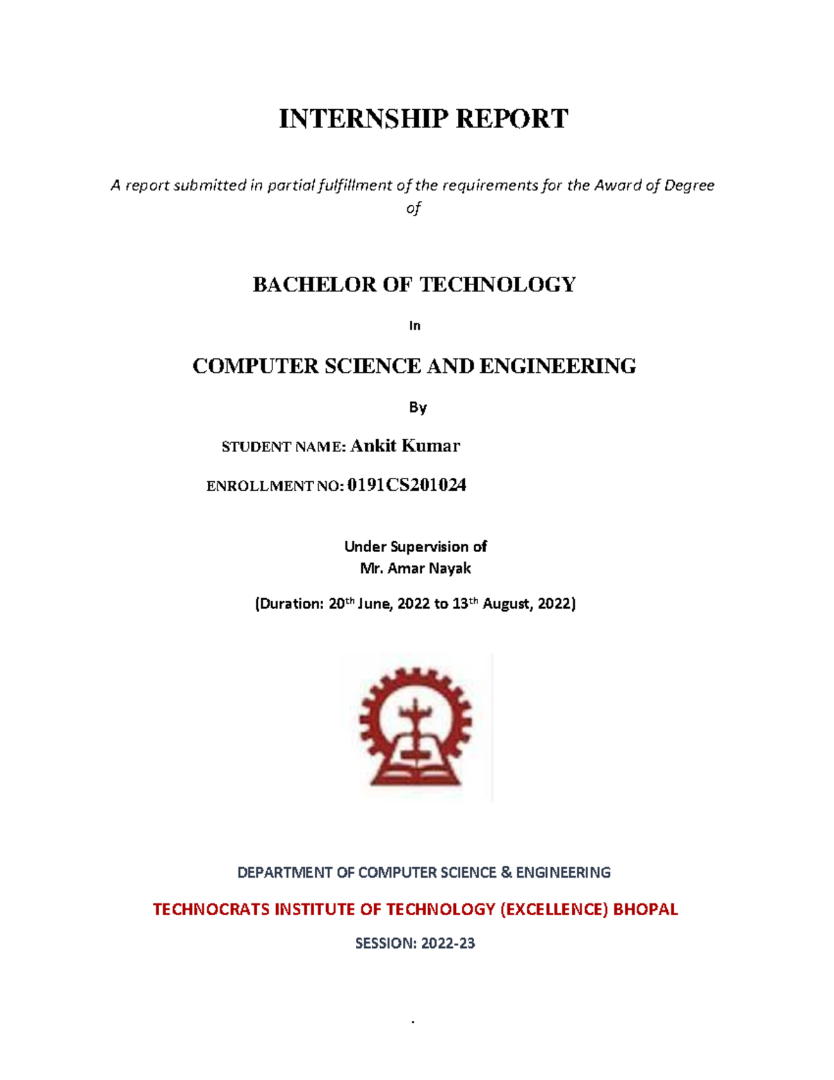 Ankit AWS - i INTERNSHIP REPORT ####### A report submitted in partial ...