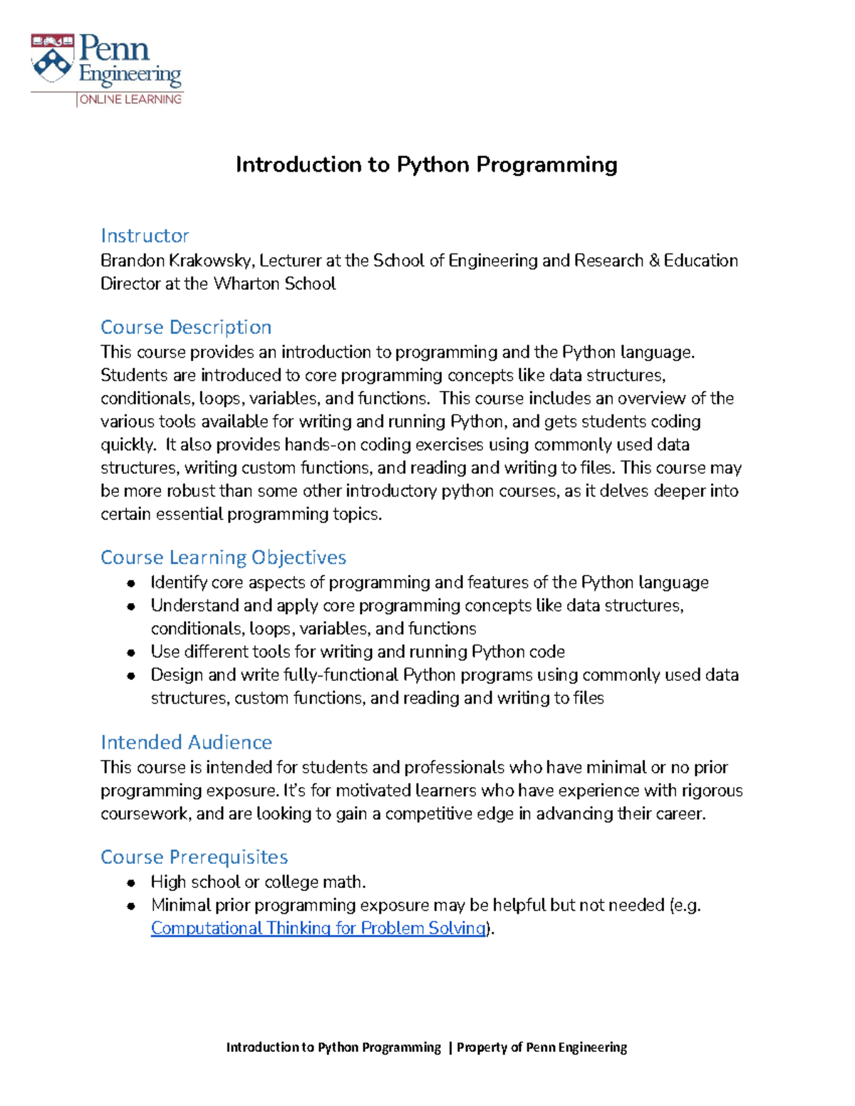 Introduction to Python Programming - Syllabus (ENGR 101) - Studocu