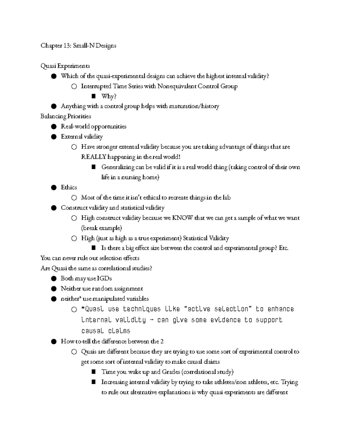 Chapter 13: Small-N Designs and Quasi-Experiments Overview - Studocu