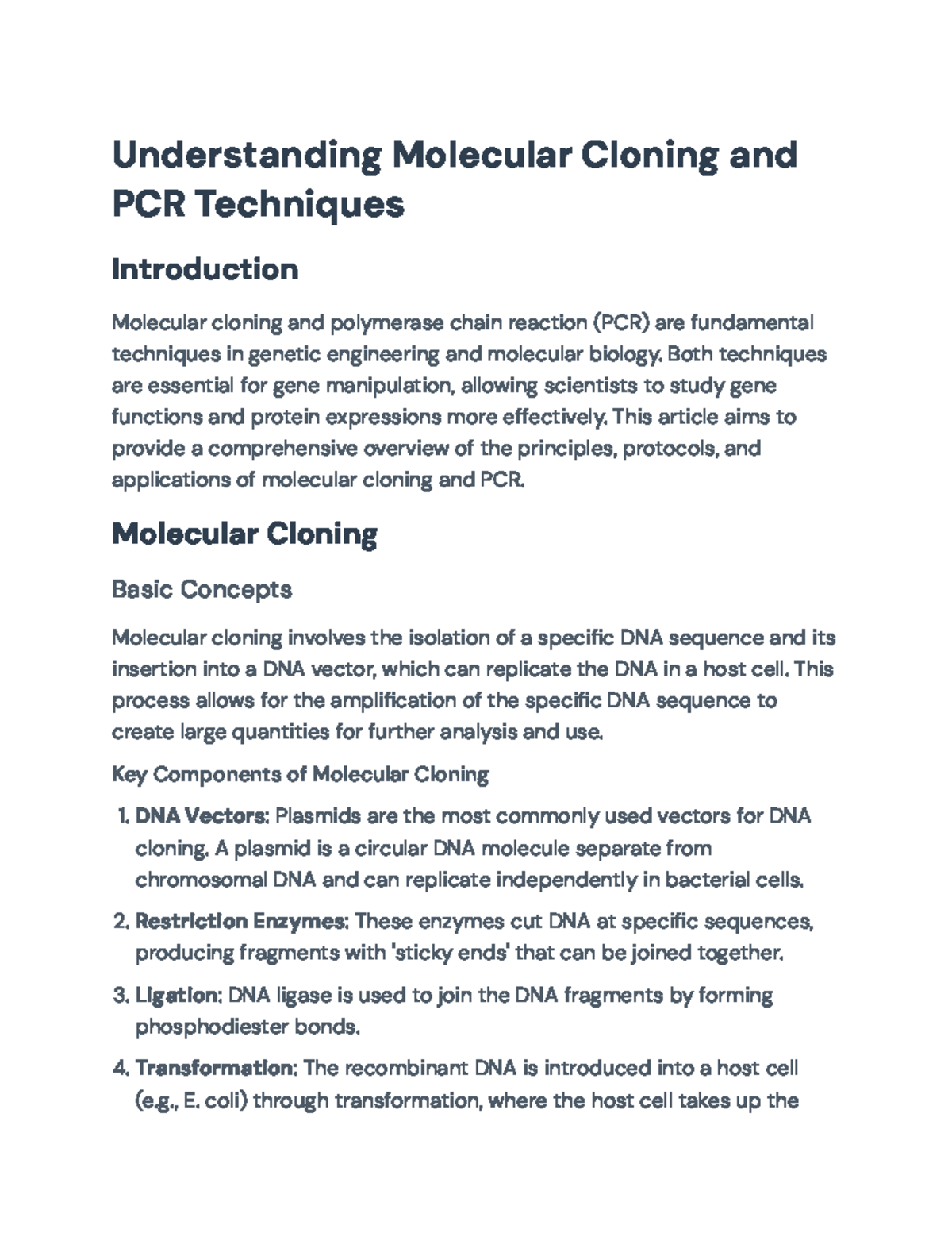 Molecular Cloning and PCR Techniques Overview for Biology 101 ...