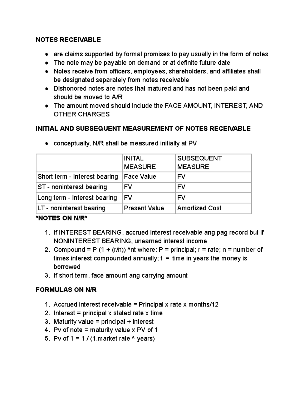 Notes Receivable Quick Notes (FIN 101) - Studocu