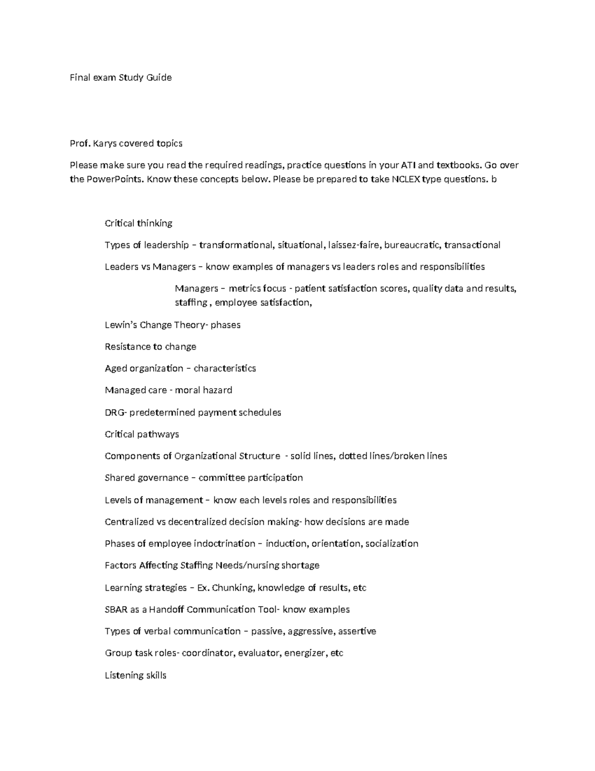 NURS 101 Final Exam Study Guide: Key Concepts and Preparation Tips ...