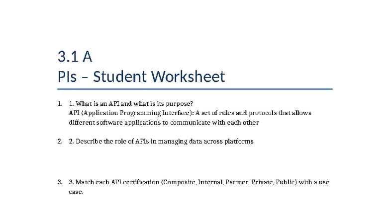 3.1 IT Worksheet: Understanding APIs and Their Roles - Studocu