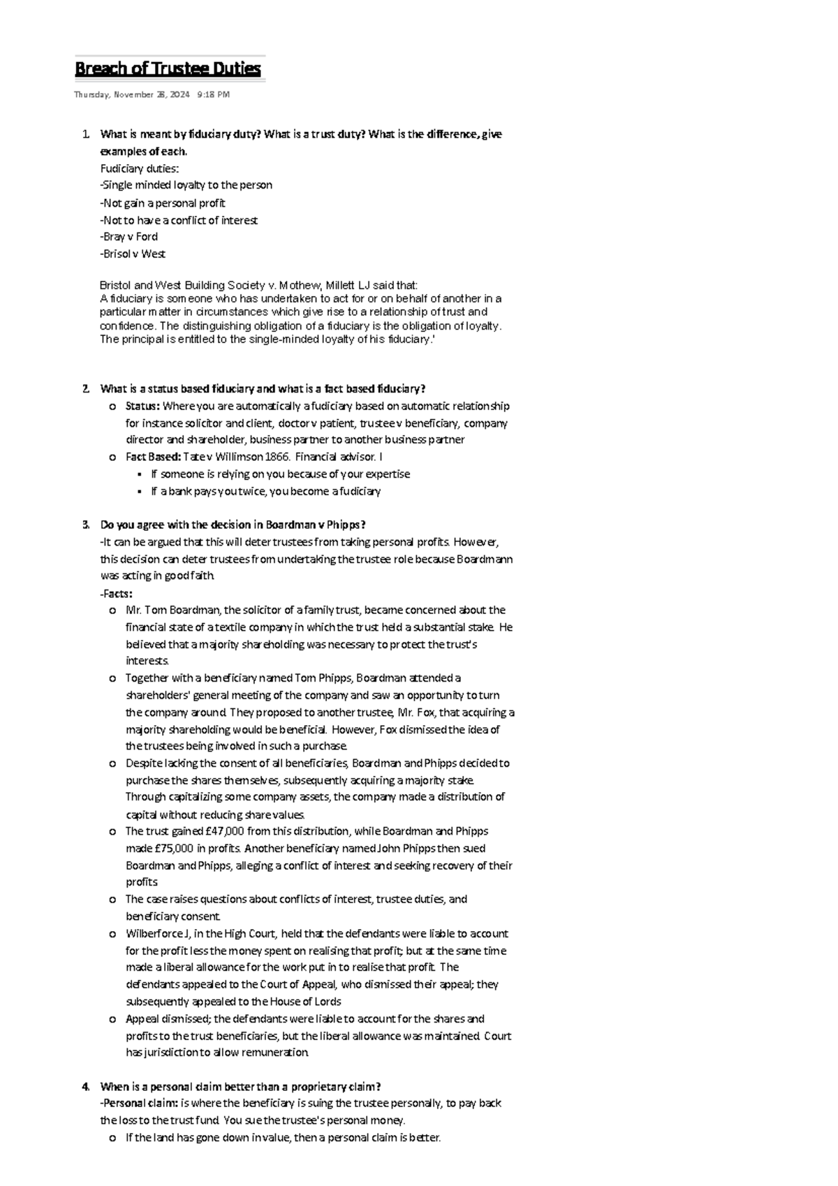 Breach of Trustee Duties: Key Concepts and Case Analysis (LAW 101 ...