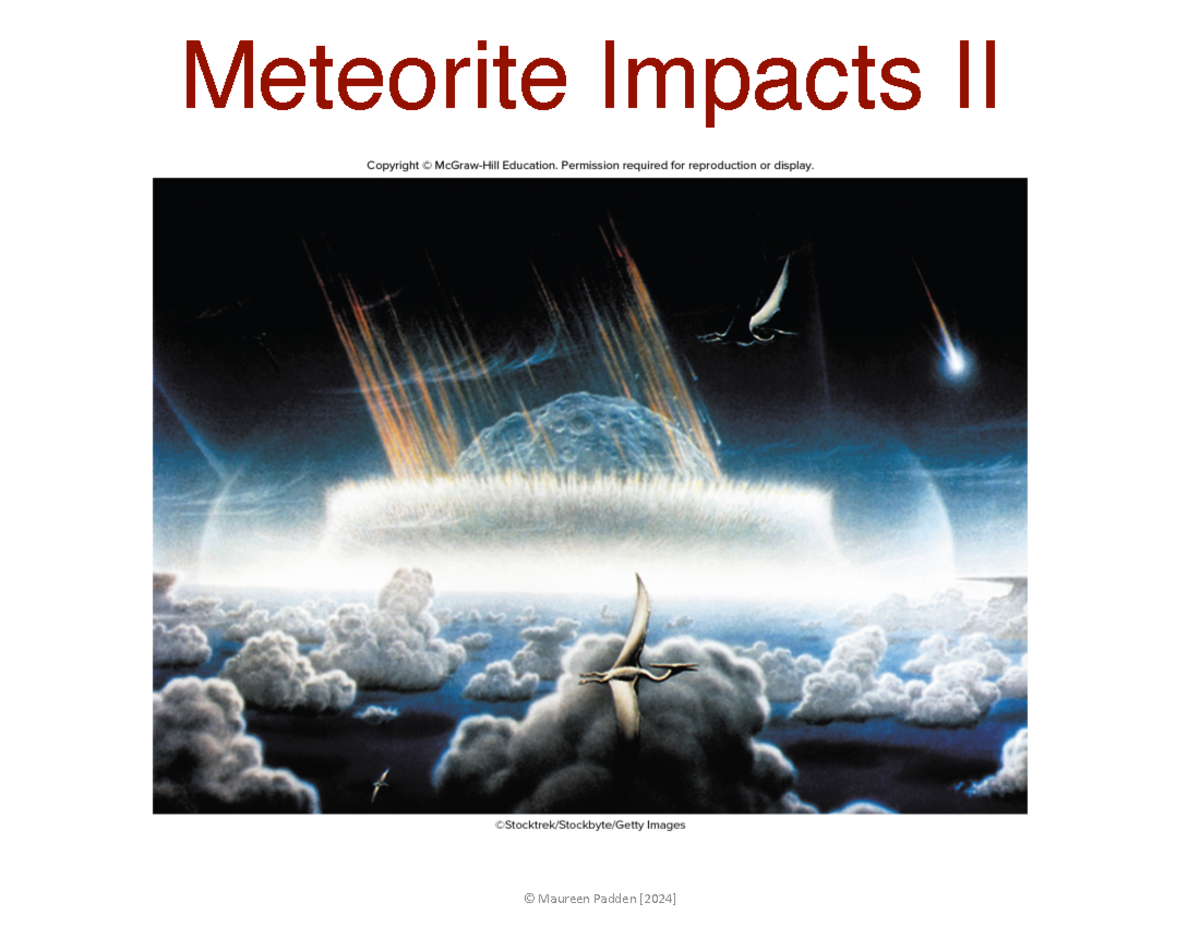 2GG3 Lecture 30 Meteorite Impacts II F24 - Meteorite Impacts II Crater ...