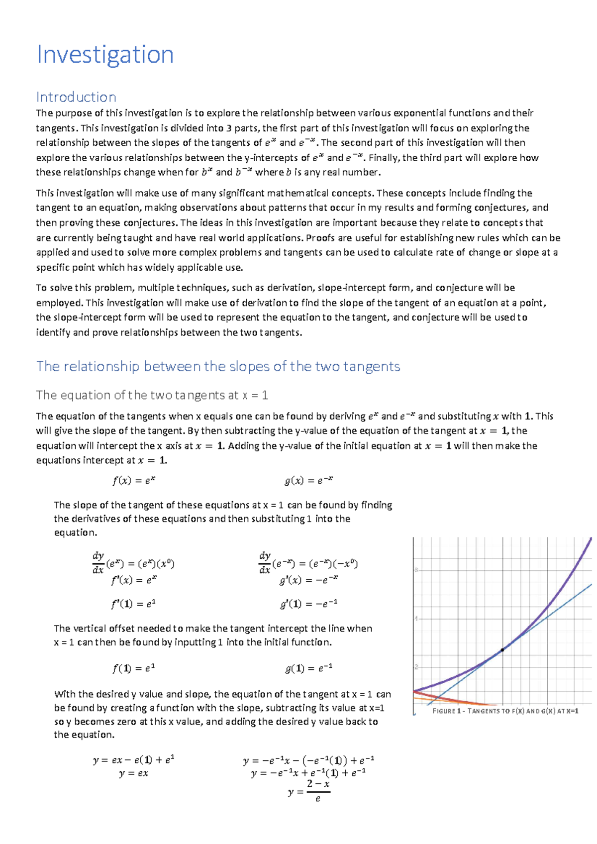 Exploring Tangents to Exponential Functions - A Investigation - Studocu