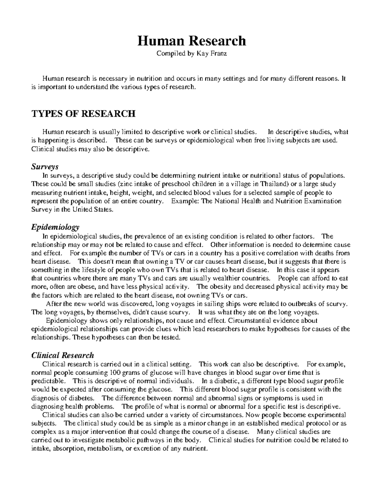 Nutrition and Health Research Overview: Key Studies in Human Studies ...