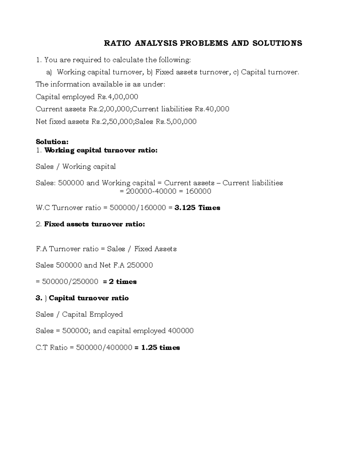 UNIT5 Ratio Analysis min - RATIO ANALYSIS PROBLEMS AND SOLUTIONS 1. You ...
