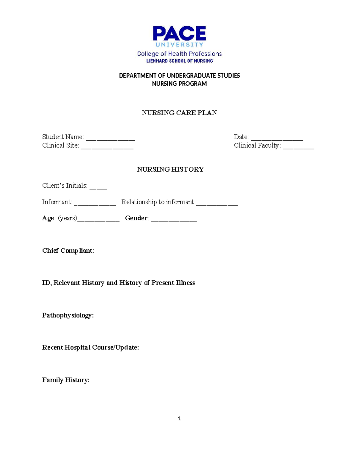 NURSING CARE PLAN - NURS 101: Clinical Assessment & Evaluation - Studocu