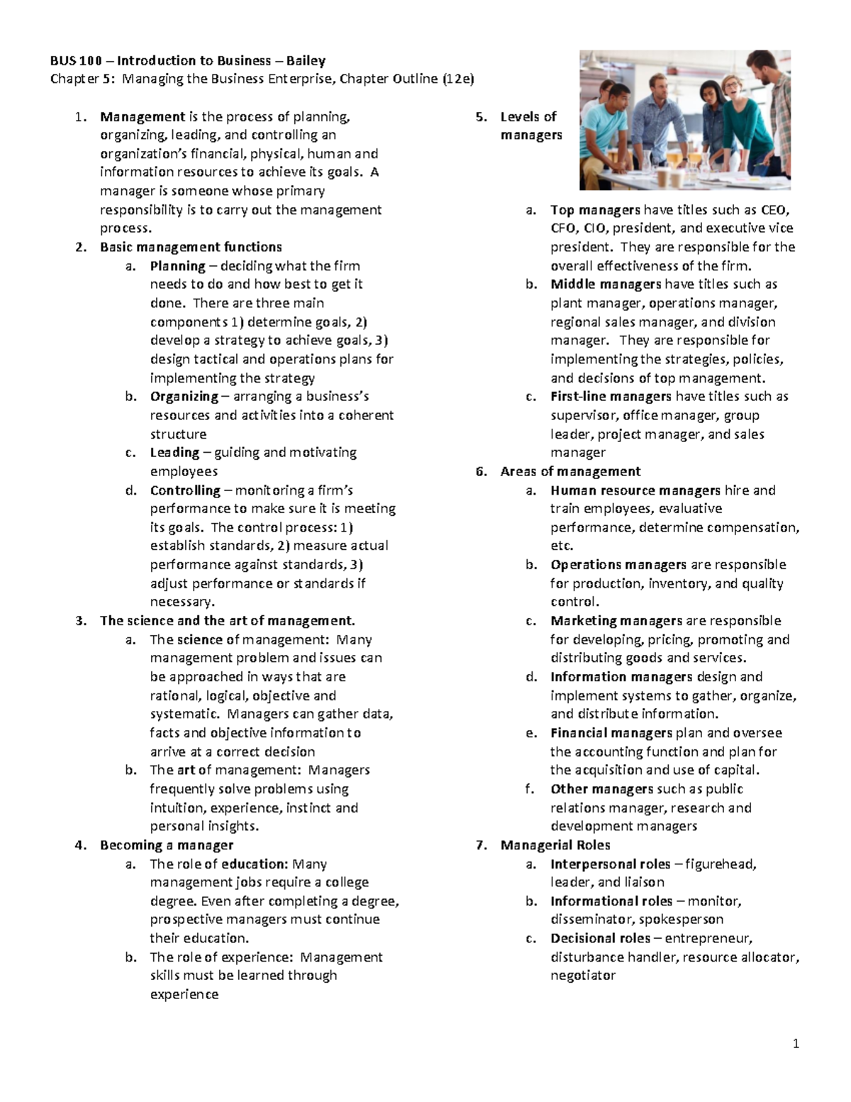 BUS 100 - Chapter 5: Managing the Business Enterprise Overview ...