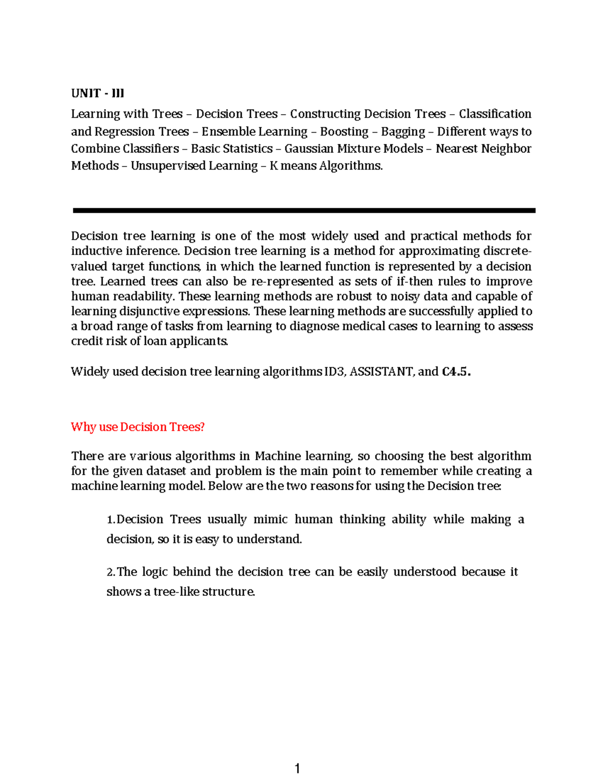 UNIT-III: Decision Trees in Machine Learning - Concepts & Applications ...