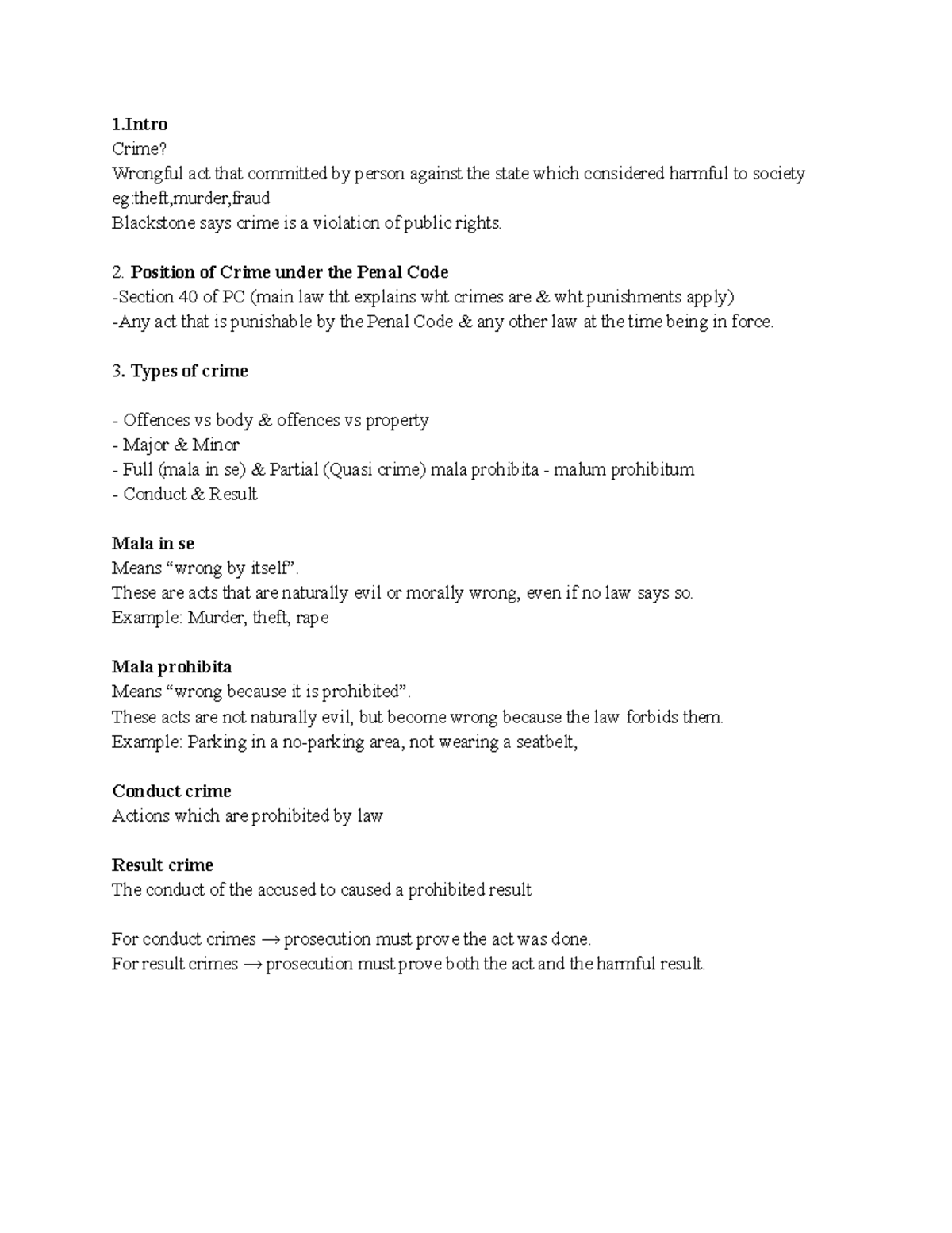 Criminal Law Notes (Course Code: CL101) - Key Concepts and Cases - Studocu
