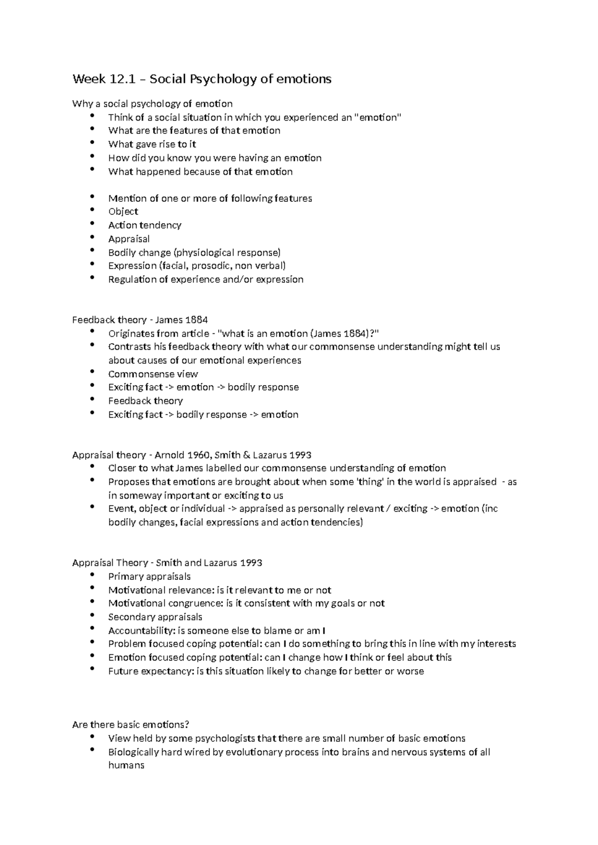 Week 12 - PSY 203 - Lecture 1 Notes on Social Psychology of Emotions ...