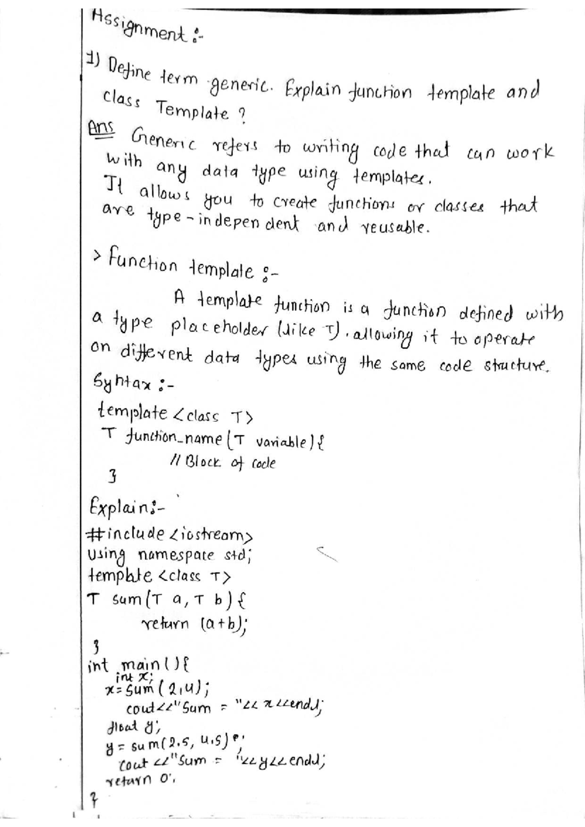 C++ Assignment: Understanding Generic Classes and Templates - Studocu