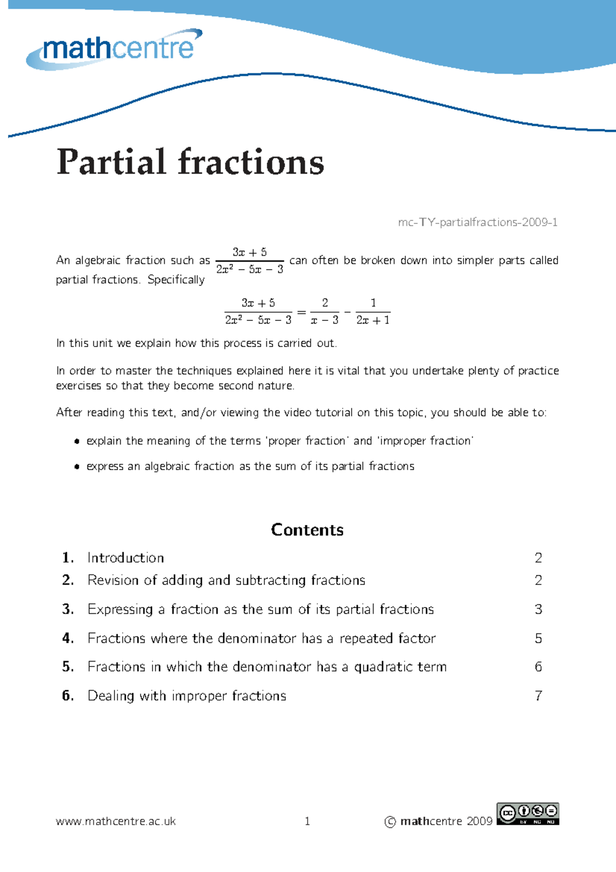 Partial Fractions: Techniques and Exercises for MATH101 - Studocu
