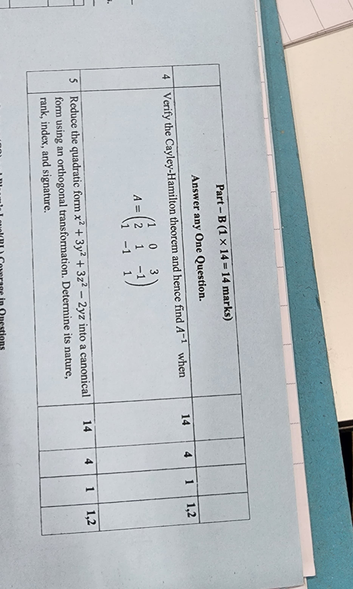 Ct papers math - Part B (1 X 14 14 marks) Answer any One Question. 4 ...