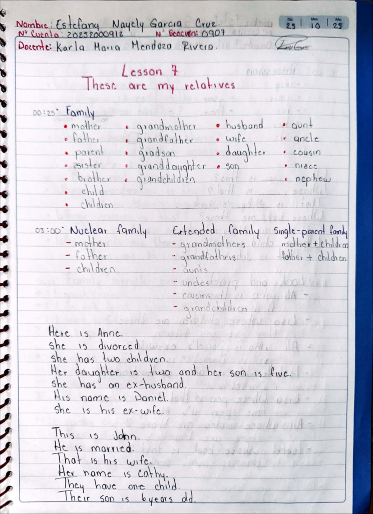 Ingles 1 U2T3a26 - Lesson 7: Family and Relatives Notes - Studocu